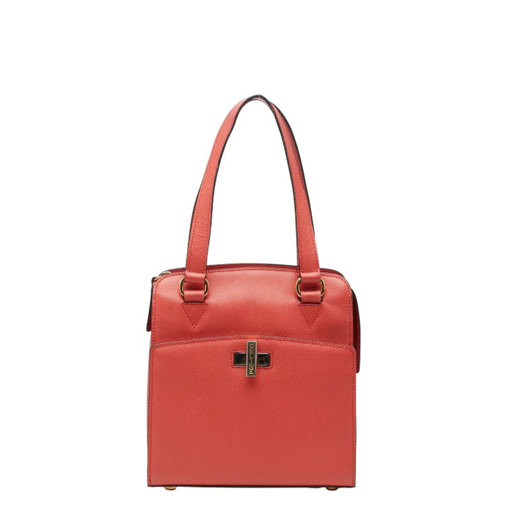 Celine red orange leather top handle handbag central turnlock